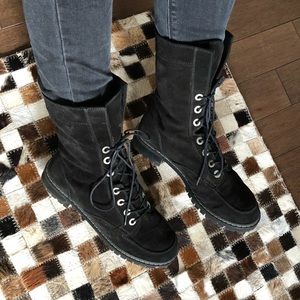 Stuart Weitzman black suede lace up combat boots 7